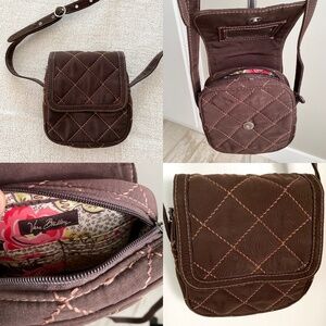 Vera Bradley Quilted Crossbody Bag - Brown with Pink/Tan Floral Lining